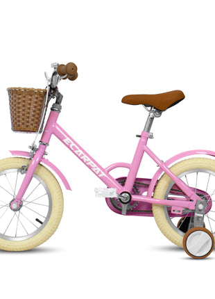 Caroeas Vintage 12 Inch Kids Bike with Basket, Training Wheels, Bicycle for Toddlers and Kids Ages 2-4 Girls & Boys, Pink