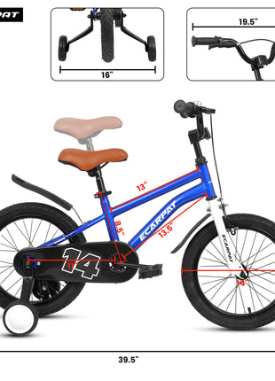 Caroeas Kids Bike for Boys & Girls Ages 3-7, 14-16 Inch Freestyle Bicycle with Training Wheels & Fenders, Pre assembled