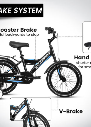 Caroeas Kids Bike 14-16 inch for Boys & Girls Ages 3-7 with Training Wheels, Freestyle Kids' Bicycle with fender and carrier