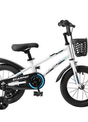 Caroeas Kids Bike 14 inch with Basket for Boys & Girls Ages 3-5 with Training Wheels, Freestyle Kids' Bicycle with Training Wheels, Fenders, White