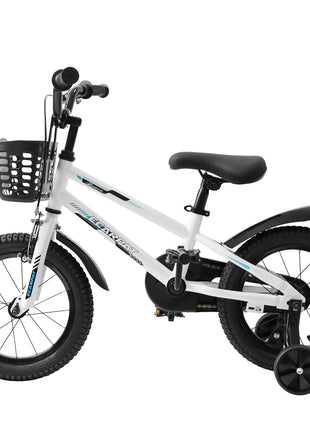 Caroeas Kids Bike 14 inch with Basket for Boys & Girls Ages 3-5 with Training Wheels, Freestyle Kids' Bicycle with Training Wheels, Fenders, White