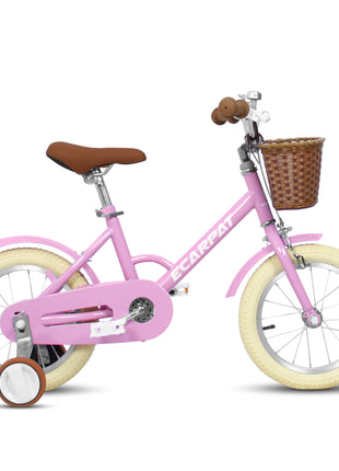 Caroeas Vintage 12 Inch Kids Bike with Basket, Training Wheels, Bicycle for Toddlers and Kids Ages 2-4 Girls & Boys, Pink