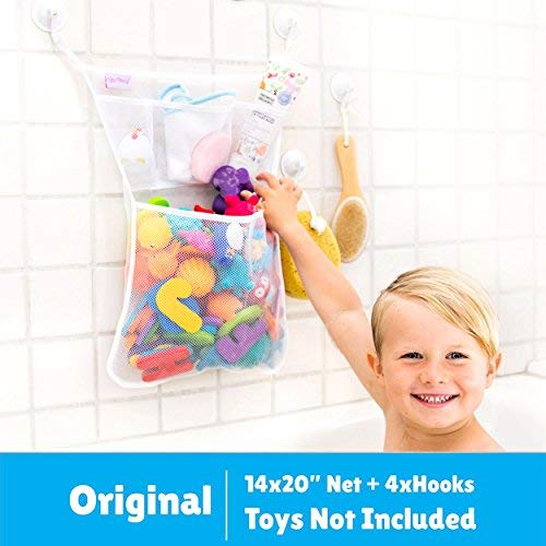 Original Tub Cubby Bath Toy Storage (2 -Pack) for Baby Bath Toys, Hanging  bath toy holder with Suction & Adhesive Hooks, 14x20 Mesh Net Shower Caddy